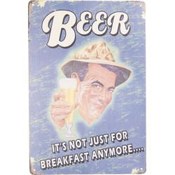 Clayre & Eef Tekstbord  20x30 cm Blauw Ijzer Rechthoek Beer Breakfast Wandbord