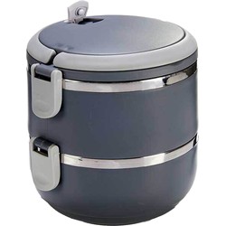 Stapelbare thermische lunchbox/warme maaltijd box antraciet 16 x 15 x 15 cm - Lunchboxen