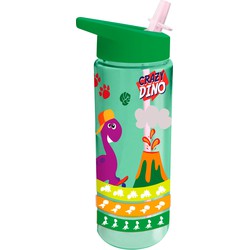 Crazy Dino drinkfles/drinkbeker/bidon met drinktuitje - groen - kunststof - 500 ml - Schoolbekers