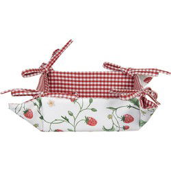 Clayre & Eef Broodmand  35x35 cm Wit Rood Katoen Aardbeien Cadeau keuken