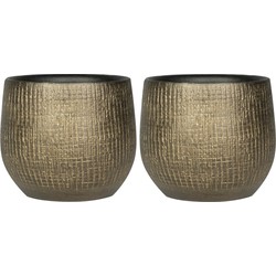 2x stuks plantenpotten/bloempotten in een strakke Modern design look metal goud Dia 18 cm en Hoogte - Plantenpotten