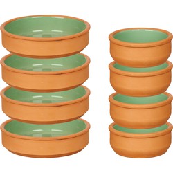 Set 10x tapas/creme brulee schaaltjes - terra/groen - 6x 8 cm/4x 16 cm - Snack en tapasschalen