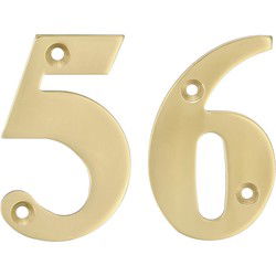 AMIG Huisnummer 56 - massief messing - 10cm - incl. bijpassende schroeven - gepolijst - goudkleur - Huisnummers