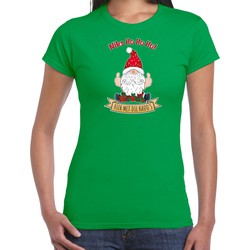 Bellatio Decorations fout kersttrui t-shirt dames - Kado Gnoom - groen - Kerst kabouter S - kerst t-shirts