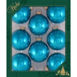 8x stuks glazen kerstballen 7 cm tropical aqua blauw - Kerstbal