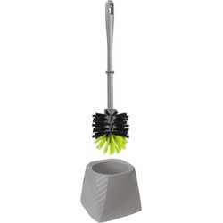 Buemag Toiletborstel - kunststof - houder - grijs en groen - 37 cm - Toiletborstels