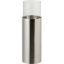  J-Line Theelichthouder Cilinder Op Voet Glas Staal Zilver - Medium