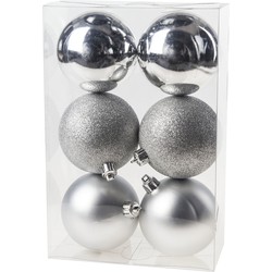 Cosy & Trendy Kerstballen - 6x st - zilver - 8 cm - kunststof - Kerstbal