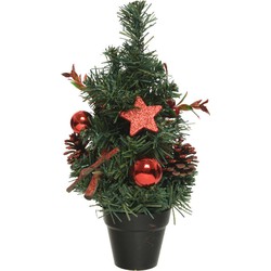 Compleet versierde miniboompjes rood 30 cm - Kunstkerstboom