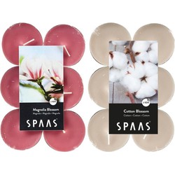 Candles by Spaas geurkaarsen - 24x stuks in 2 geuren Blossom Flowers en Magnolia Bloesem - geurkaarsen