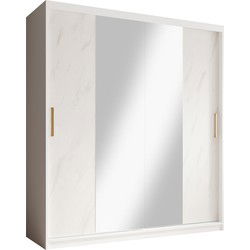 Meubella - Kledingkast Marmer 2 - Wit - 180 cm - Met spiegel