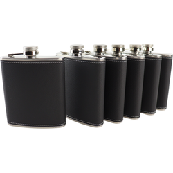 HIXA Heupfles - 6 Stuks - Flacon - Veldfles - RVS - Drinkfles - Platvink - 200ml - Leder - Zwart