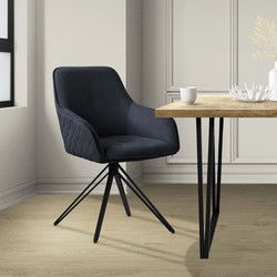 Draaibare eetkamerstoel in antraciet geweven stof met rugleuning en armleuningen ML design