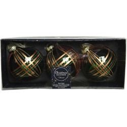 12x stuks luxe glazen kerstballen brass gedecoreerd groen 8 cm - Kerstbal