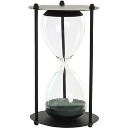 Zandloper cilinder Timer - decoratie of tijdsmeting - 1,5 minuten - zwart - D10,5 x H18,5 cm cm - glas - Zandlopers