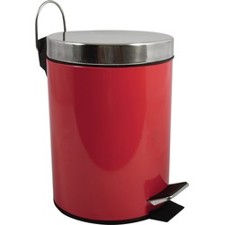 MSV Prullenbak/pedaalemmer - metaal - rood - 5L - 20 x 28 cm - Badkamer/toilet - Pedaalemmers