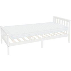 Bedframe eenpersoonsbed 90x200cm van dennenhout in witte lattenbodem & matras H-10cm ML-Design
