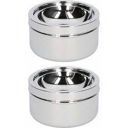 2x Ronde tuin/terras asbakken met klep 11 cm zilver - Asbakken