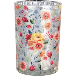 Clayre & Eef Theelichthouder Ø 12x18 cm Grijs Glas Bloemen