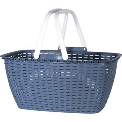 Wasmand met hengsels - blauw/wit - 26 liter - L43 x B30 x H21 cm - Wasmanden