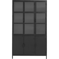 Vitrinekast Metaal Zwart - 130x40x220cm - Kast Roan