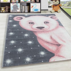 Kids Kinderkamer Roze - Grijs vloerkleed - Beer - 160 X 230 CM