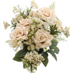 Chaks Bruidsboeket rozen - kunstbloemen - ivoor/zalm kleurig - H41 cm - Kunstbloemen
