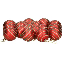 18x stuks gedecoreerde kerstballen rood kunststof 6 cm - Kerstbal