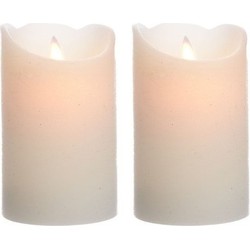 2x Creme witte nep kaarsen met led-licht 12 cm - LED kaarsen