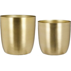 Plantenpot/bloempotten set - 2x stuks - metaal - goud - D24 en D28 cm - Plantenpotten