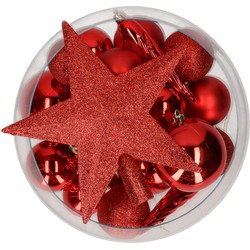 Kerstballen set - 33x stuks - rood - kunststof - met piek - Kerstbal