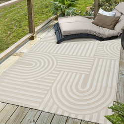 Berlin Outdoor - Japandi - Creme - Vloerkleed Binnen en Buiten - Laagpolig Tapijt Tuin- 120x170 CM