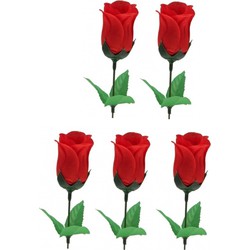 5x Super voordelige rode rozen 28 cm Valentijnsdag - Kunstbloemen