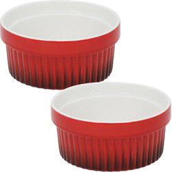 Excellent Houseware Creme brulee schaaltjes - 2x - rood - D11 cm - Serveerschalen
