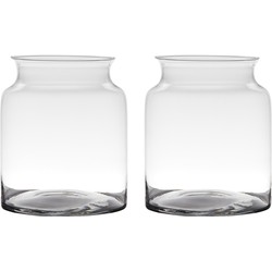 Set van 2x stuks luxe stijlvolle bloemenvaas/bloemenvazen 23 x 19 cm transparant glas - Vazen