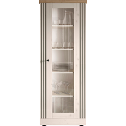 Vitrinekast met 1 deur, decor eiken Cadiz en meringuewit H192 cm - COUNTRY