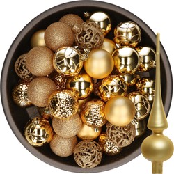 37x stuks kunststof kerstballen 6 cm incl. glazen piek mat goud - Kerstbal