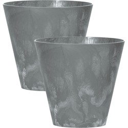 Set van 2x stuks kunststof bloempotten/plantenpotten betonlook 30 cm grijs - Plantenpotten