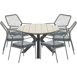 Garden Impressions Ross tuinset 7-delig mosgroen - Tulli tuintafel ovaal 220x115 cm light teak look