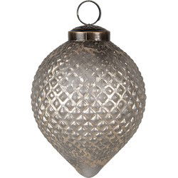 Clayre & Eef Kerstbal Ø 8x10 cm Grijs Goudkleurig Glas Kerstboomversiering