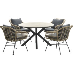 Ronde 4-persoons tuinset - Edison tafel - 4 Margriet stoelen