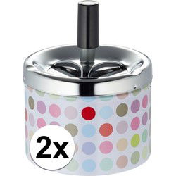 Cepewa Draaiasbak - 2x - stippen - met zilveren deksel - D9 x H12 cm - Asbakken
