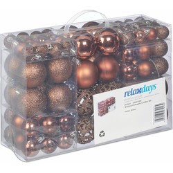 Relaxdays kerstballen - 100x st - bruin - 3, 4 en 6 cm - kunststof - Kerstbal