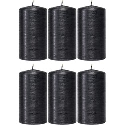 6x Kaarsen zwart 7 x 13 cm 25 branduren sfeerkaarsen - Stompkaarsen