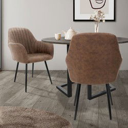 Eetkamerstoelen met rugleuning & armleuningen, set van 2 bruin kunstleer met metalen poten ML-Design