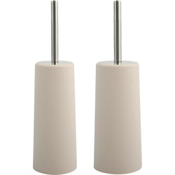 MSV Toiletborstel houder/WC-borstel - 2x - beige - kunststof - 35 cm - Toiletborstels
