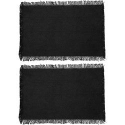 Secret de Gourmet placemats Kenya - 4x - zwart - 45 x 30 cm - katoen - met franjes - Placemats
