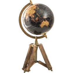 Clayre & Eef Wereldbol  18x16x26 cm Zwart Hout Metaal Globe