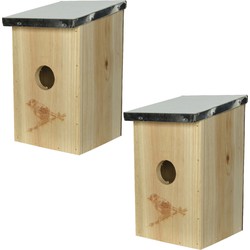 2x Vurenhouten/houten vogelhuisjes naturel 21 cm - Vogelhuisjes