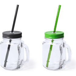 4x stuks drink potjes van glas Mason Jar zwart/groen 500 ml - Drinkbekers